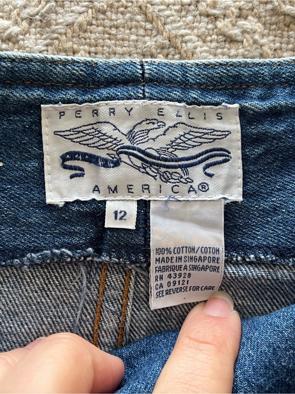 Vintage Perry Ellis Denim Wrap Skirt Gold Military Buttons Size 12 - Picture 3 of 8